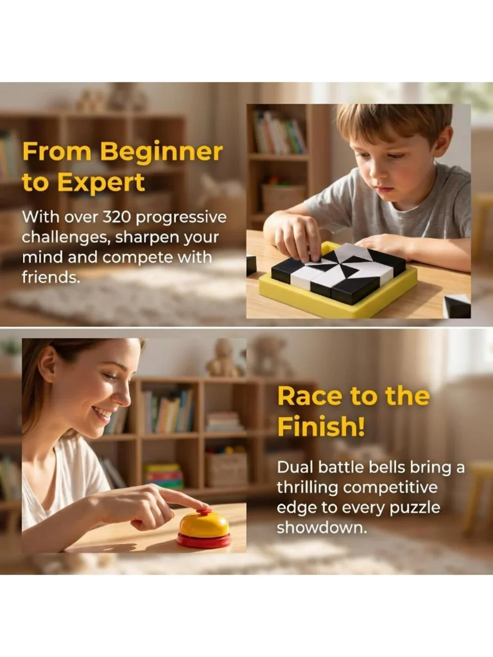 2 Battle Bells, Color Logic Blocks Set & Black & White Hidden Blocks - Fun